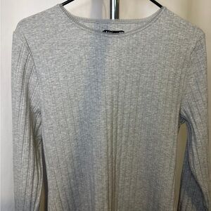 Gray Ribbed Long Sleeve Top
